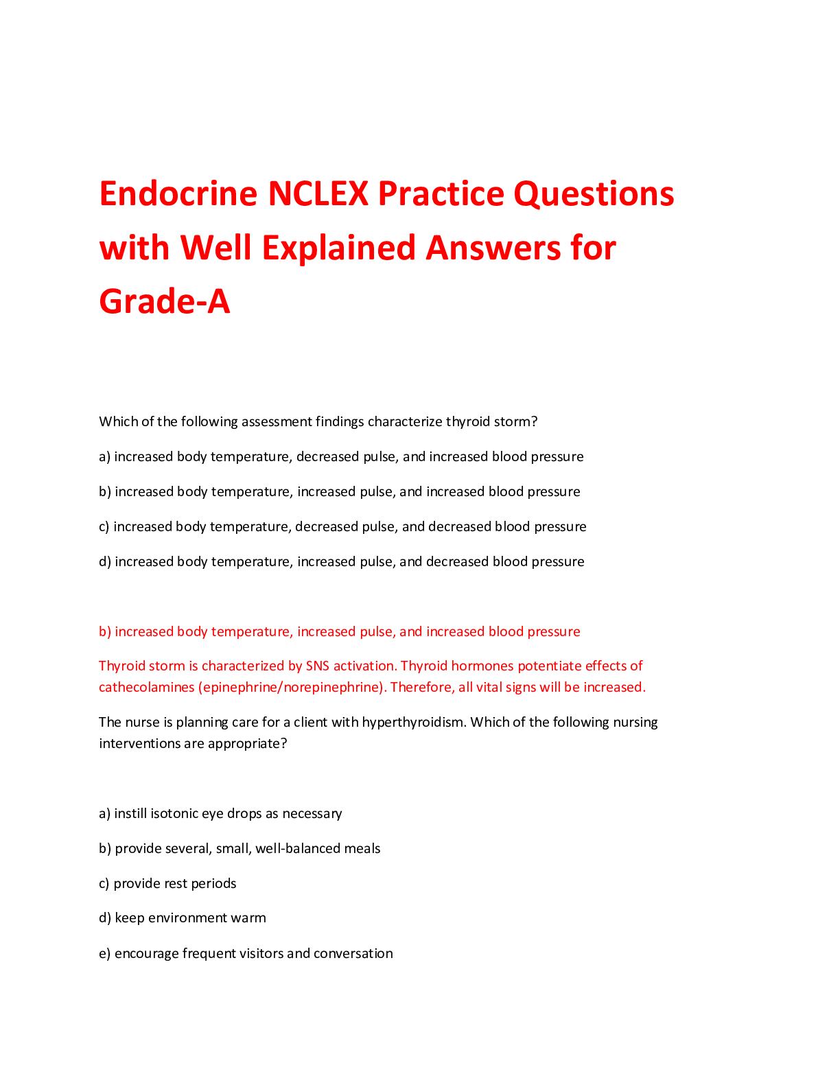 Preview image for Endocrine NCLEX Practice Questions with Well Explained Answers for Grade-A